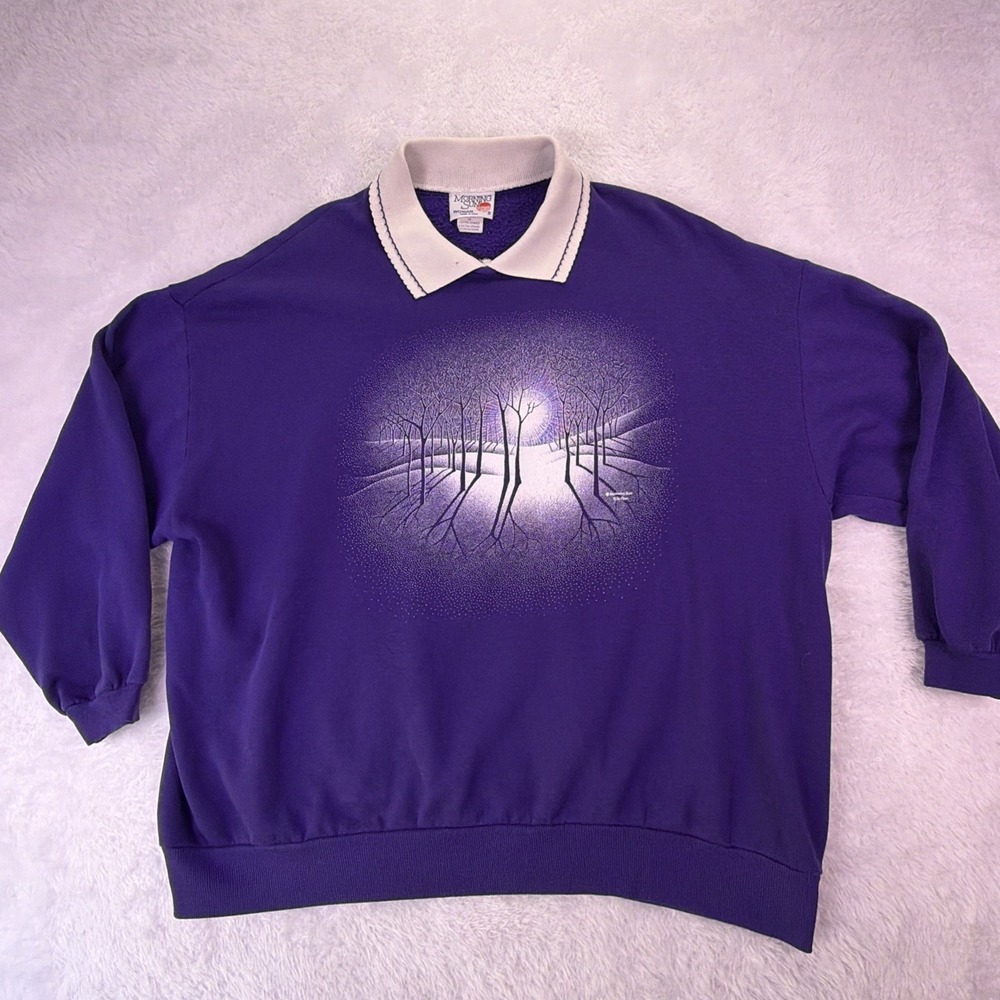 VTG Morning Sun Womens 3XL Collared Sweatshirt Purple/White Single Stitch USA
